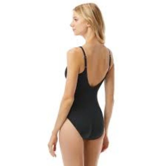 NWT! Michael Kors Black Sash V-Front Iconic One Piece Swimsuit NEW! - Picture 2 of 3